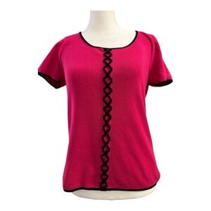 Spenser Jeremy Hot Pink Short Sleeve Knit Top with Black Trim Medium